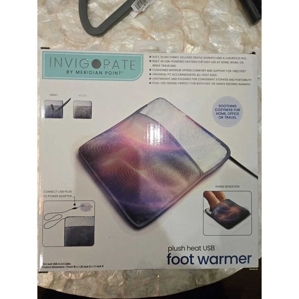 Invigorate‎ by Meridian Point Plush Heat USB Foot Warmer Gray Cozy Warm Relief